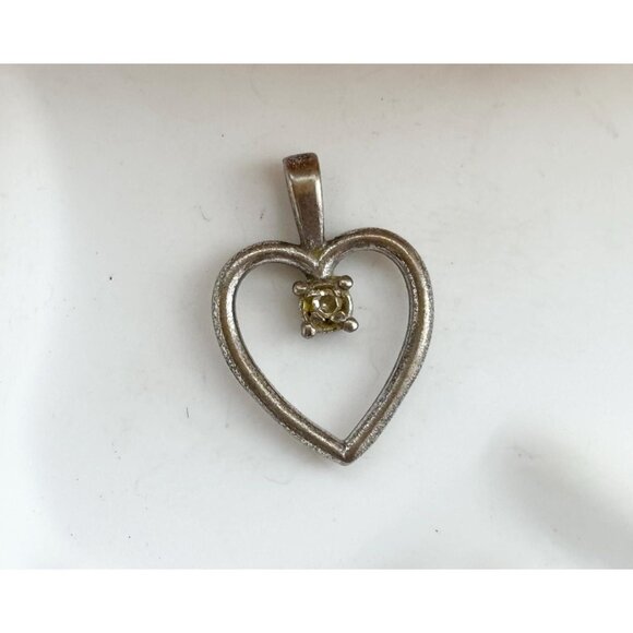 Heart Shaped CZ Accented Tiny Sterling Silver 925 Vintage Pendant | Charm - Picture 1 of 12